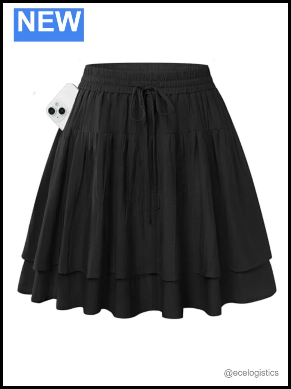 Flowy Ruffle Tiered Mini Skort High Waist with Pockets